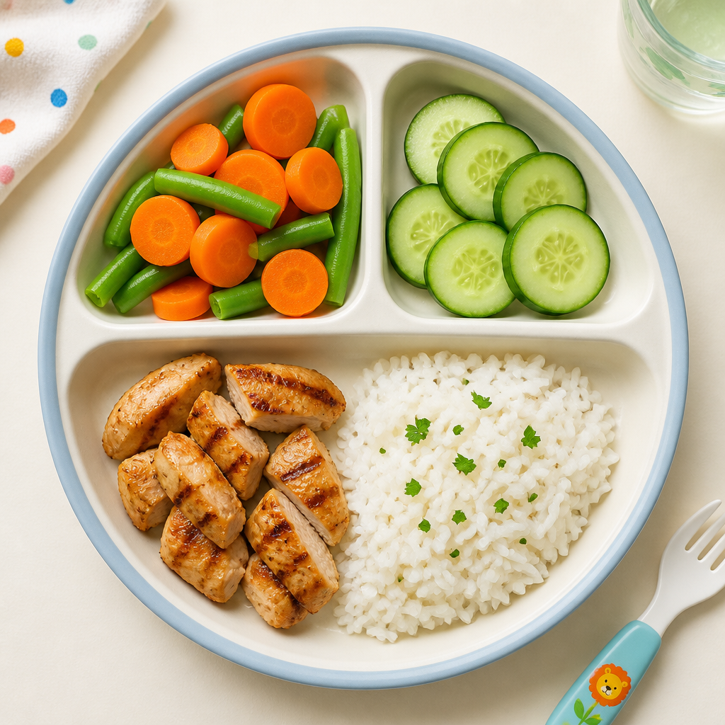 Grilled chicken with rice and vegetables